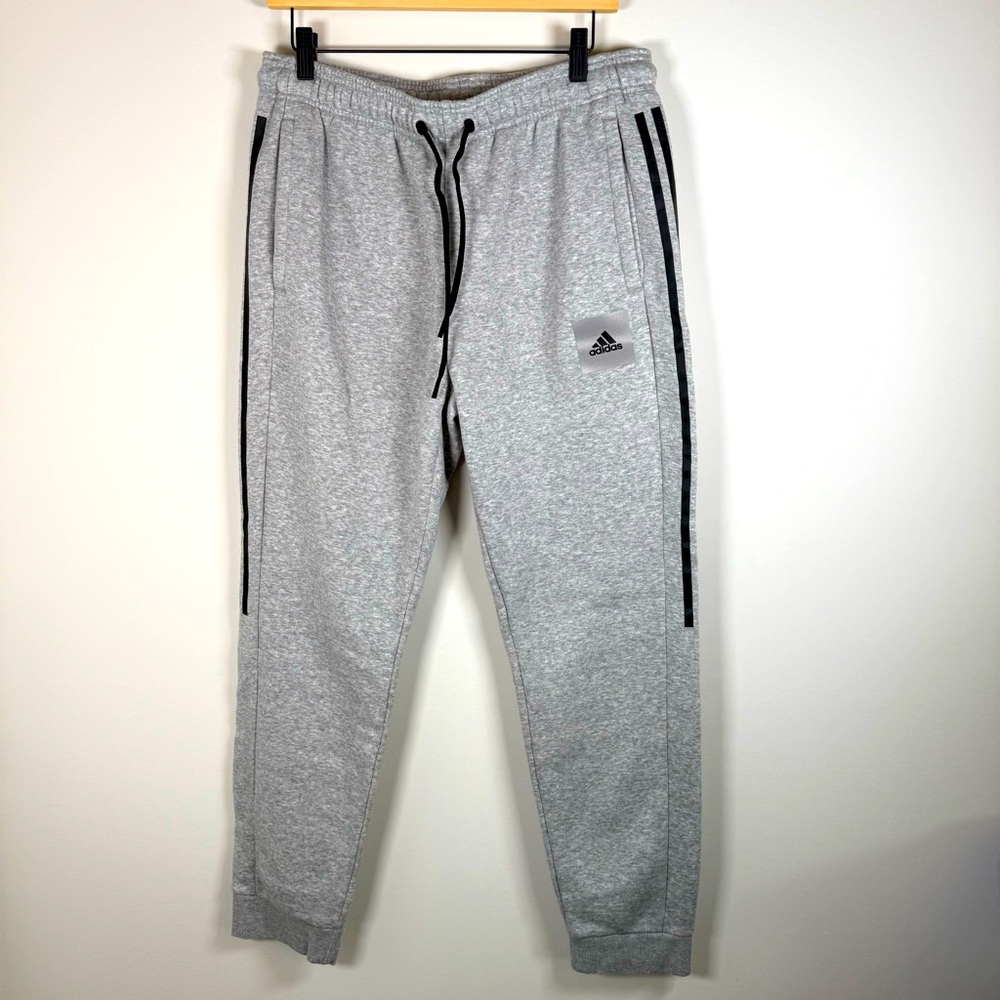 Adidas Men's Fleece Lined Pull On Jogger Sweatpants Lounge Wear‎ Gray Size Large